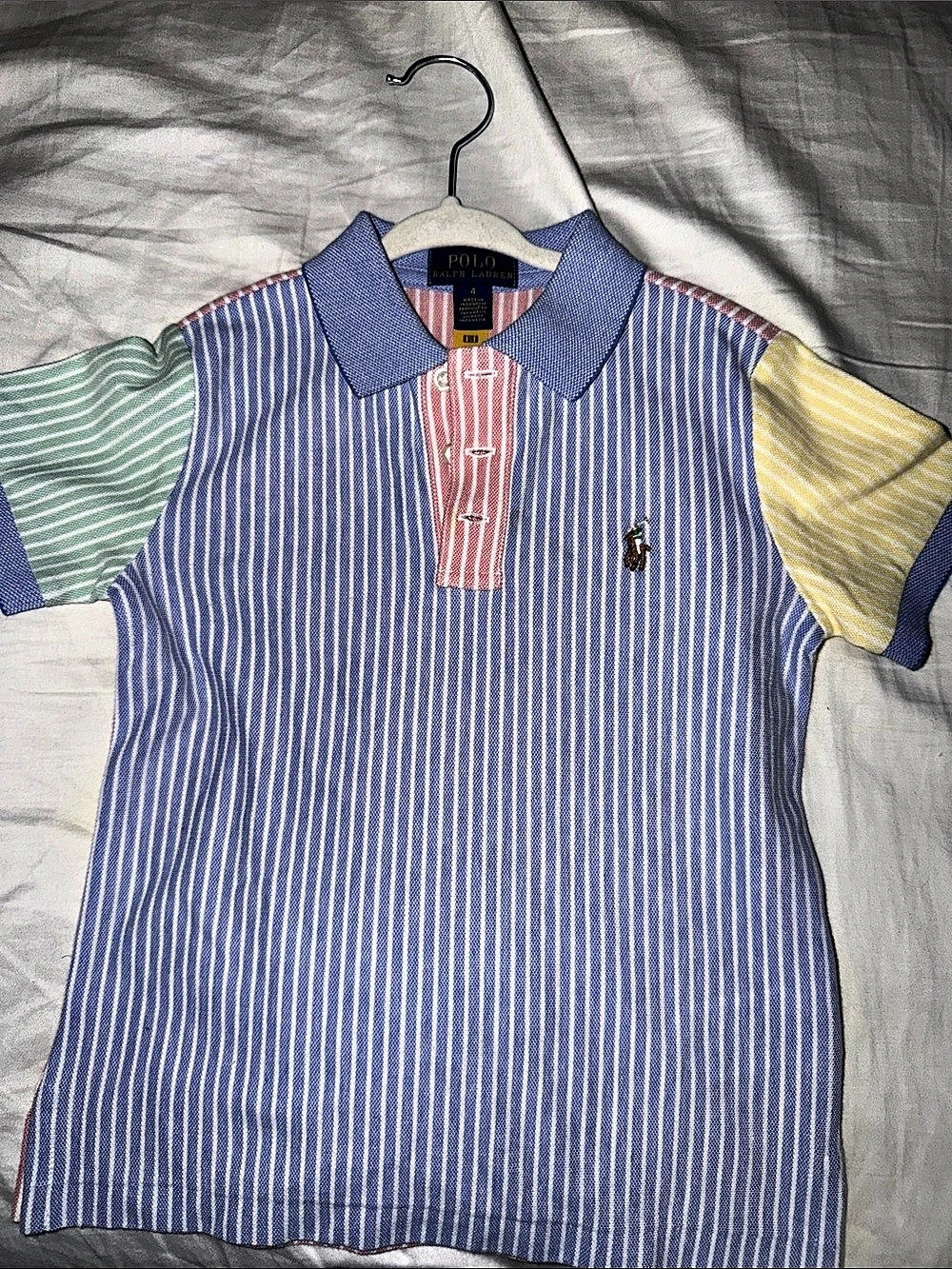 Polo Ralph Lauren Boys Patchwork Cotton Mesh Polo Shirt Blue & Pink 4T